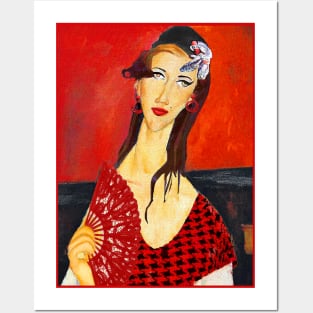 The Red Fan (based on Amadeo Modigliani's painting) Posters and Art